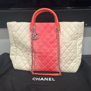 Chanel Rose and Cream Ombré Quilted Cavier Leather Tote